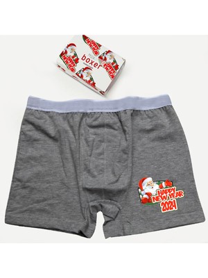 Modacix Erkek Hediye Gri Happy New Year Eğlenceli Komik Boxer Tasarım Kutulu