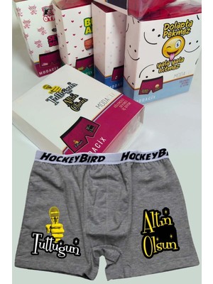Modacix Tuttuğun Altın Olsun Yazılı Gri Erkek Boxer