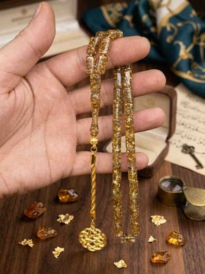 Gündüz Ticaret Kazazlı Altın Parçacıklı Tesbih Şık Tasarım Erkek Hediye Ölçü 7/11