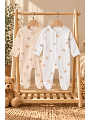 Simurg Baby %100 Pamuklu Erkek Bebek Yenidoğan Desenli Patikli 2'li Tulum Seti 3-6 Ay