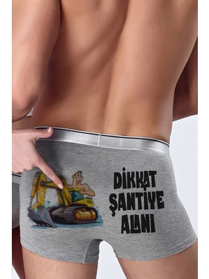 Modacix Dikkat Şantiye Alanı Karikatürlü Erkek Baksır - Erkek Için Komik Hediye Iç Giyim Boxer