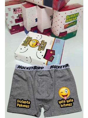 Modacix Eğenceli Dolapta Pekmez Boxer Gri Özel Tasarım Kutulu