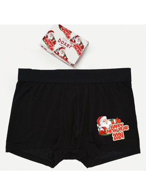 Modacix Erkek Hediye Siyah Happy New Year Eğlenceli Komik Boxer Tasarım Kutulu