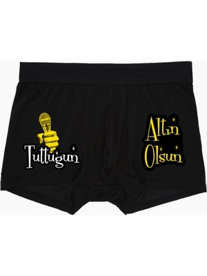 Modacix Komik Tuttuğun Altın Olsun Yazılı Siyah Erkek Boxer