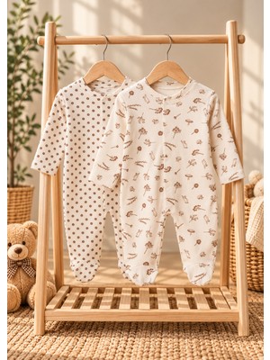 Simurg Baby %100 Pamuklu Kız Bebek 2'li Desenli Yenidoğan Tulum Seti | Çıtçıtlı | 0-3-6 Ay |