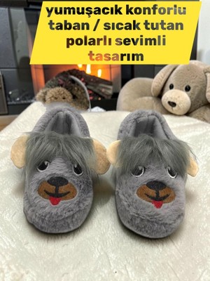 Ellaboni Erkek Çocuk Pofuduk Yünlü Panduf Ev Anaokulu Ayakkabısı