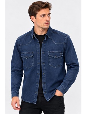 Classics Men Report Uzun Kol Slim Fit Erkek Jean Gömlek - 7783