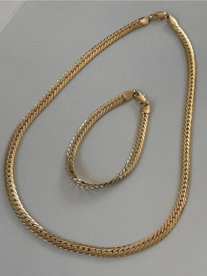 Bade Jewelry 14K Gold Modern Örgü Tasarım Kuyumcu Model Kararmaz Çelik Kolye&bileklik Set