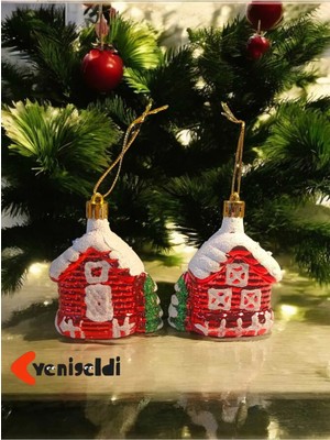 Derinify 2 Adet 8.5 cm Yılbaşı Dağ Evi Dilek Ev Çam Ağacı Süsü Parti Yılbaşı Süslemeleri T30-2