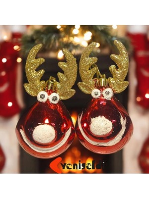 Derinify 1 Adet (12 Cm) Geyik Şeklinde Yılbaşı Ağacı Süsü - (Parlak Altın Boynuzlu) T-32