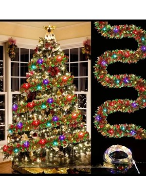 Derinify LED Işıklı Yılbaşı Püskül Süsü – Gün Işığı ve Renkli Dekoratif Tinsel, Yılbaşı Ağacı ve Ev Dekoru