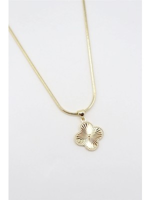 Bade Jewelry Vip Gold Modern Yonca Detaylı Kararmaz Çelik Şık Kolye 50 cm