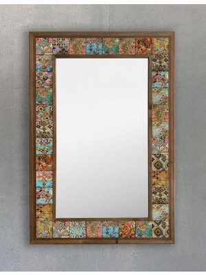 Tr Oscar Stone Decor Masif Çerçeveli Mozaik Taş (Doğal-Mermer) Ayna 43 cm x 63 cm Seramik Desenl