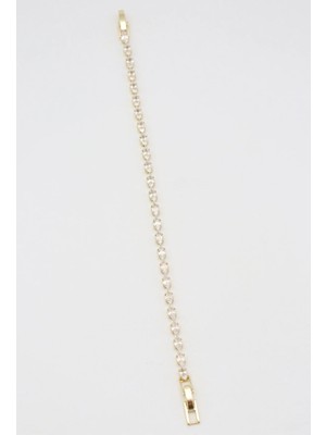 Bade Jewelry Vip Gold Oval Taşlı Su Yolu Şık Bileklik 17+2 cm