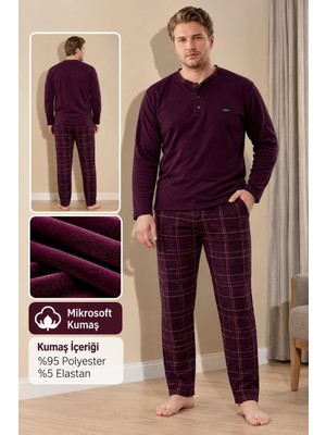 Pijamoni Pjm Erkek Battal Beden Mikrosoft Düğmeli Yaka Kışlık Pijama Takımı 6415/4 - 1 Adet