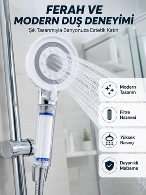 Royaleks Mineral Taşlı Filtreli Duş Başlığı Güçlü Su Basınçlı Banyo Başlığı