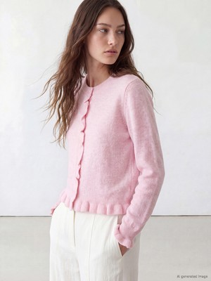 LC Waikiki Lcw Modest Pembe Bisiklet Yaka Kadın Triko Hırka