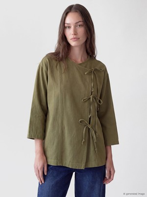 LC Waikiki Lcw Modest Haki Kruvaze Yaka Bağcıklı Kadın Kimono