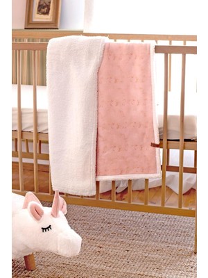 Tr Fluffy Bebek Battaniyesi 80X100 Solid Pembe Kundak Puset Çift Taraflı Koyun Tüyü Battaniye 10
