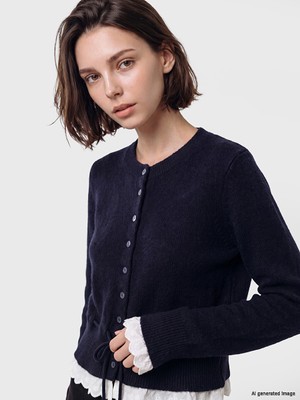 LC Waikiki Lcw Modest Lacivert Bisiklet Yaka Kadın Triko Hırka