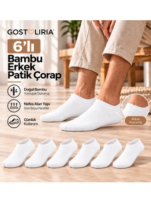 GOST LİRİA Premium Bambu Erkek Patik Çorap 6' lı Paket Beyaz