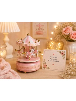 Minik Esnaf Pembe Atlı Karınca Müzik Kutusu Dekoratif Hediye ve Özel Not Kartı