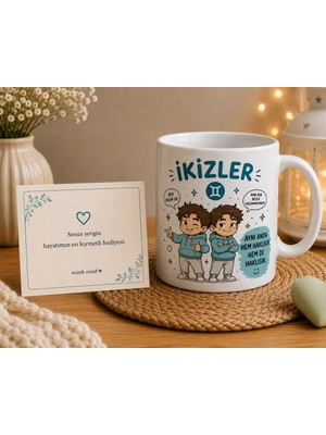 Minik Esnaf Ikizler Burcu Kupa Bardak – Eğlenceli Ikizler Figürlü Burç Tasarımlı Kupa ve Hediye Notu
