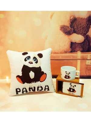 By Rk Tasarım Happy Birthday Panda Yastık ve Kutulu Kupa Doğum Günü Hediye Seti