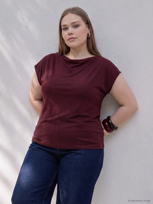 LC Waikiki Lcw Curve Bordo Büyük Beden Dökümlü Yaka Soft Touch Bluz