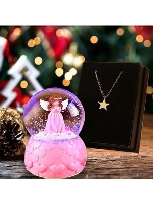 RK Tasarım Arkadaşa Hediye Yıldız Kolye & Pembe Mini Işıklı Peri Kar Küresi