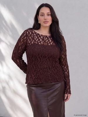 LC Waikiki Lcw Curve Mürdüm Büyük Beden Dantelli Bluz