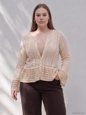 LC Waikiki Lcw Curve Bej Büyük Beden Dantelli Peplum Bluz
