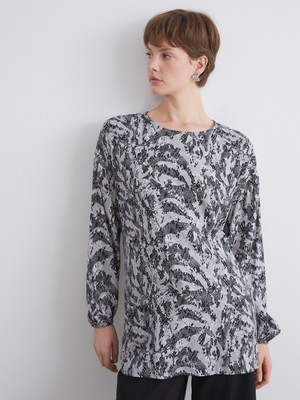 LC Waikiki Lcw Eco Siyah Bisiklet Yaka Desenli Bluz