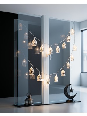 Ecruz Ramazan LED Işık Zinciri Cami Figürlü Pilli Sıcak Sarı
