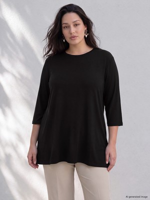 LC Waikiki Lcw Curve Siyah Büyük Beden Bisiklet Yaka Bluz