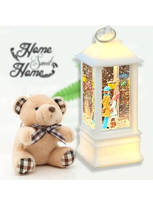 RK Tasarım Sokak Lambası Romantik Aşıklar Işıklı Sim Kar Küresi & Mini Peluş Ayıcık