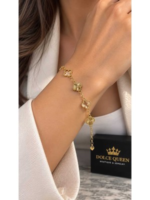 Dolce Queen Xuping Yonca ve Çiçek Detaylı Çelik Kadın Bileklik