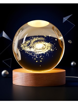 Ecruz Kristal Küreli Galaksi Desenli LED Masa Lambası