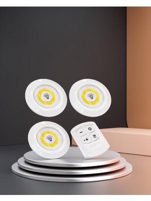 Ecruz Yapışkanlı 3 Lü Kablosuz LED Spot Lamba Uzaktan Kumandalı