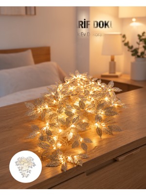 Ecruz Yaprak Şekilli Gümüş LED Işık Pilli