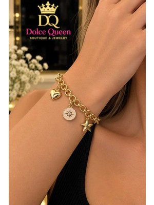 Dolce Queen Xuping Kalp Yıldız Charm Detaylı Çelik Kadın Bileklik