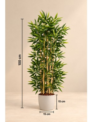 Erhan Flowers 100 cm 5 Bambulu 150 Yaprak Beyaz Plastik Saksıda Ağaç