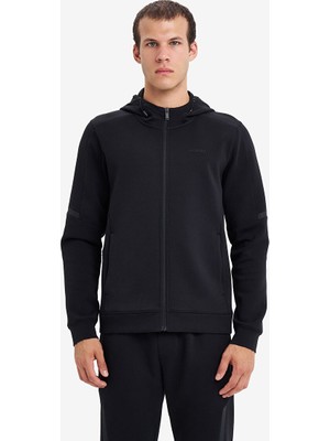 Lescon Siyah Erkek Fermuarlı Kapüşonlu Sweatshirt 26N-1101
