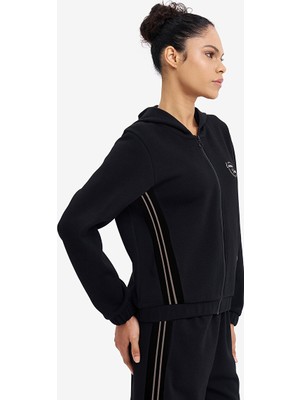 Lescon Siyah Kadın Fermuarlı Kapüşonlu sweatshirt 26N-2120
