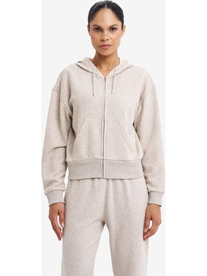 Lescon Bej Kadın Fermuarlı Kapüşonlu Sweatshirt 26S-2201-26N