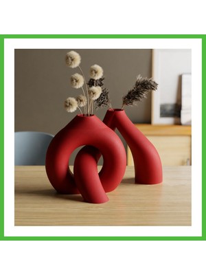 Bezos 3D Baskı Interlocking Vazo - Iç Içe Geçen Dekoratif Vazo-Kırmızı Arz