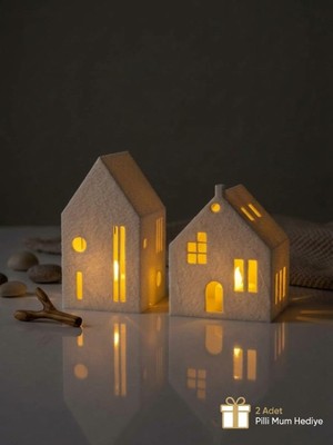 Home Modern Dokulu 2’li Dekoratif Ev Mumluk Seti – Minimalist Masaüstü Obje (Pilli Mum Hediyeli)