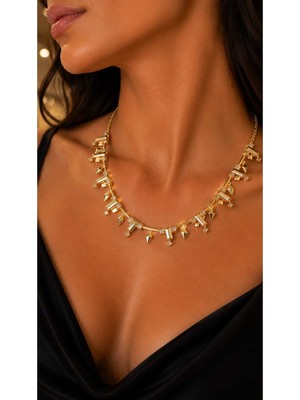 Dolce Queen Kadın Gold Renk Xuping Taşlı Geometrik Sallantılı Kolye