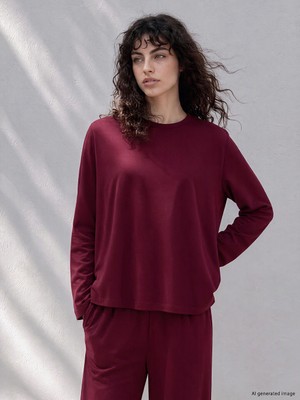 LC Waikiki Lcw Petite Bordo Soft Touch Kadın Tişört