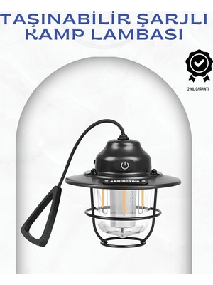 Burada Bulabilirsin Geometrik Tasarımlı Vintage Kamp Lambası – Type-C Şarj, Ayarlanabilir Parlaklık